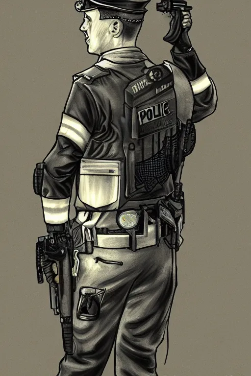 Image similar to glowing police officer, highly detailed, digital art, sharp focus, trending on art station