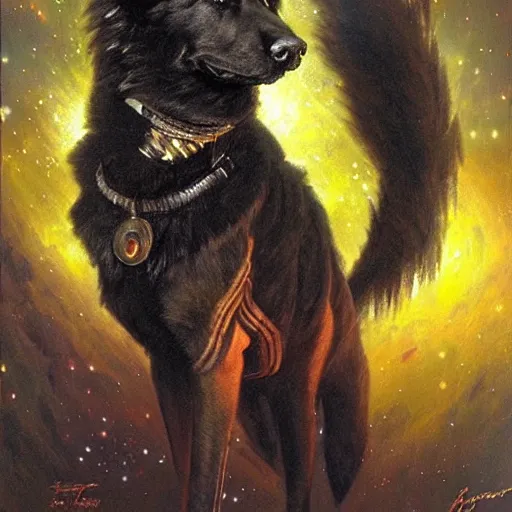 Image similar to a portrait of a black german shepard dogman starfleet star trek risa. highly detailed painting by gaston bussiere craig mullins jc