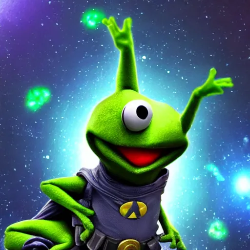 Prompt: the avengers battle one kermit the frog in space, galaxy, hd, 8 k, explosions, gunfire, lasers, giant, epic, showdown, colorful, realistic photo, unreal engine, stars, prophecy, epic oil painting, powerful, diffused lighting, destroyed planet, debris, justice league, movie poster, violent, sinister, ray tracing, dynamic, print