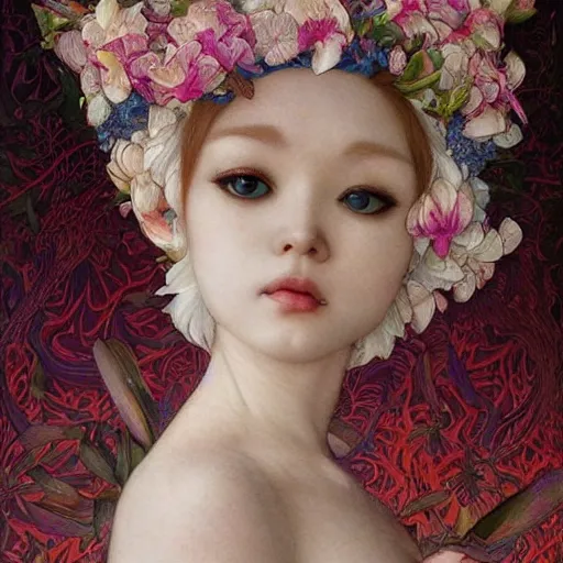 Prompt: white cat girl, botanical, orchid, portrait face, colorful, frantisek kupka, intricate, miles johnston, kuroda seiki, cynical realism, ozabu, john william godward, painterly, yoshitaka amano, moebius, miles johnston, louise zhang, james jean, mark ryden lowbrow pop surrealism art style