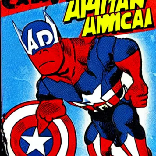Image similar to Captain America fighting a vilain dressed as a giant pickle, comic book cover, by Stan Lee