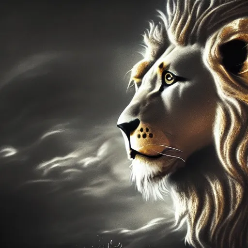 Prompt: a beautiful detailed 3 d matte portrait of a lion made of whirling dark smoke, ominous, dark cloud, magical realism, texture, intricate, skull, skeleton, whirling smoke radiant colors, fantasy, volumetric lighting, high details