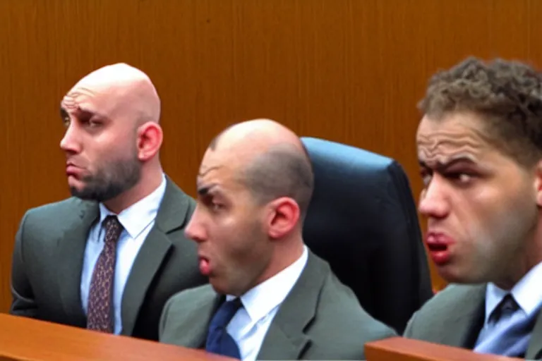 Image similar to coneheads testifying in court, detailed facial expressions