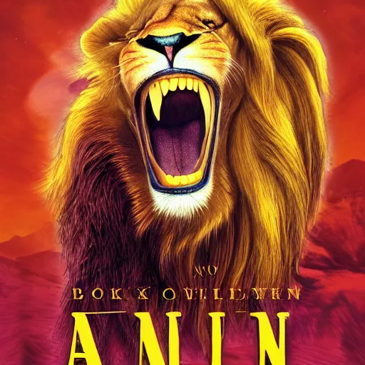 Image similar to a lion hunting an alien, book cover