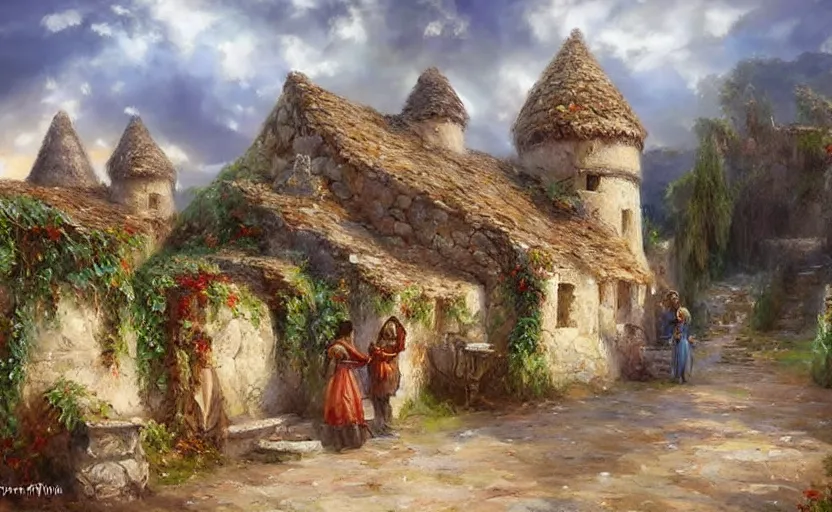 Image similar to Ancient elfic town. By Konstantin Razumov, highly detailded