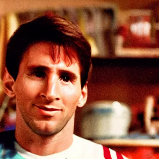 Prompt: a photograph still of Messi starring in a 1990s sitcom, 15mm