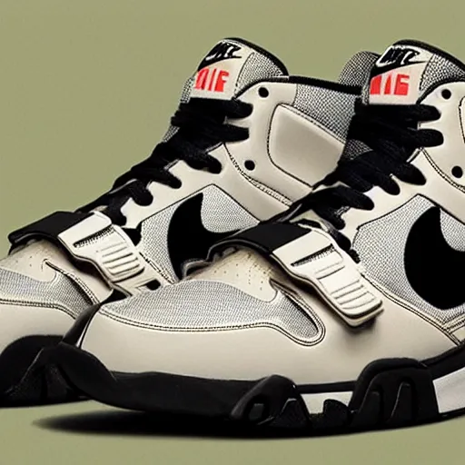 Image similar to retro futuristic Nike Air Trainer 1 sneakers by syd mead
