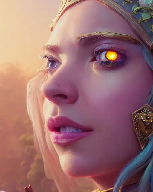 Image similar to highly detailed surreal vfx portrait of ashley benson as princess zelda, stephen bliss, unreal engine, greg rutkowski, loish, rhads, beeple, makoto shinkai and lois van baarle, ilya kuvshinov, rossdraws, tom bagshaw, alphonse mucha, global illumination, detailed and intricate environment