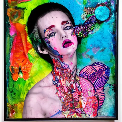 neon butterfly girl nymphomaniac, mixed media collage, | Stable ...