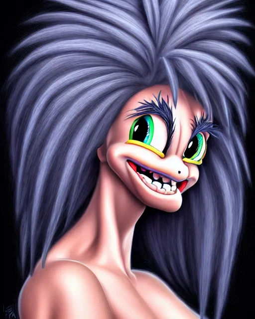 Image similar to hair monster, portrait, highly detailed, deep focus, gritty, digital painting, smooth, sharp focus, illustration, ultra realistic, 8 k, art by don bluth