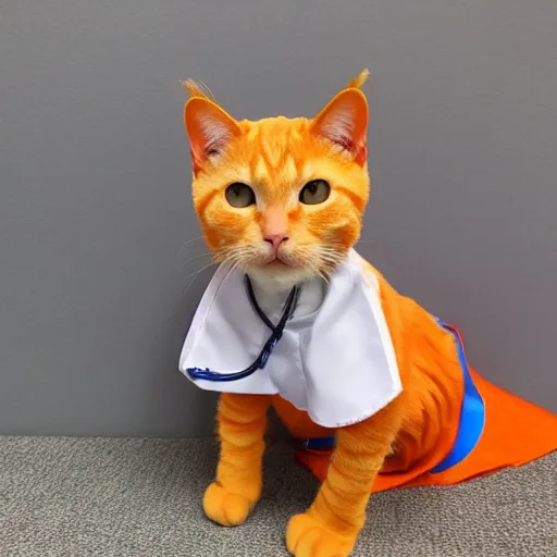 Prompt: orange tabby cat in doctor costume