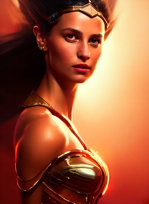 Prompt: portrait of darna alicia vikander!, intricate, elegant, glowing lights, highly detailed, digital painting, artstation, glamor pose, concept art, smooth, sharp focus, illustration, art by wlop, mars ravelo and greg rutkowski