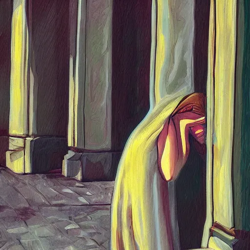 Prompt: very sad person in turin, italy, stylized painting