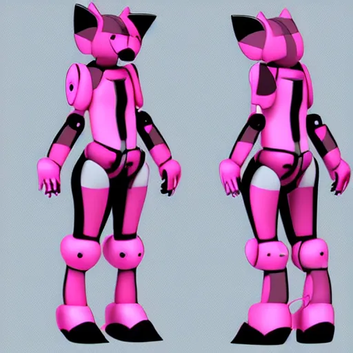 Image similar to digital art trending on artstation, pixiv, of a pink robotic fox, character fursona furry fandom anthropomorphic reference sheet