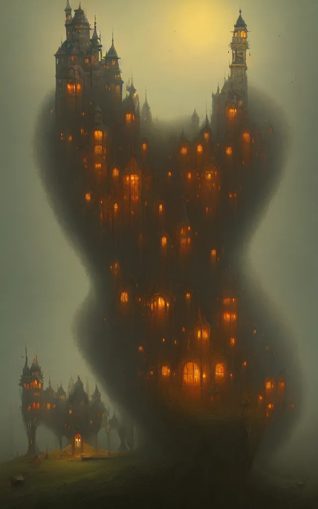 Image similar to a beautiful dark vintage abstract castle by Raja Ravi Varma and Gediminas Pranckevicius, trending on ArtStation.