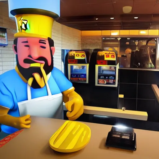 Image similar to Jesus working at McDonalds