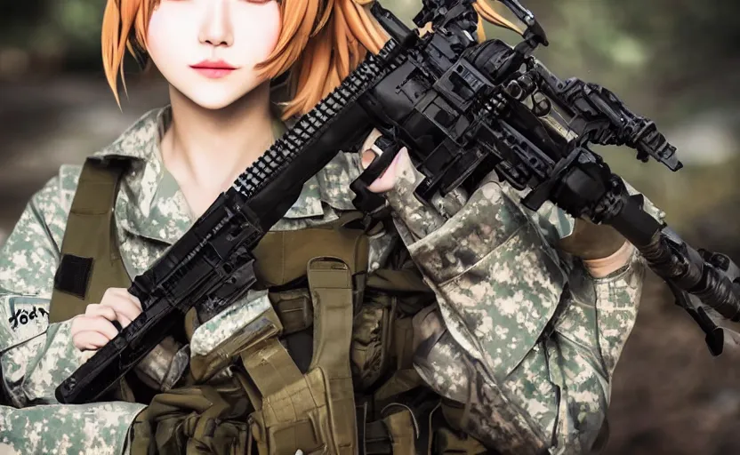 Prompt: portrait photo, highly detailed, high resolution, cosplay photo, stunning, girls frontline style, bokeh soft, 100mm, trending on instagram, by professional photographer, realistic human anatomy, real human faces, realistic military carrier, soldier clothing, modern warfare, realistic guns, low saturation