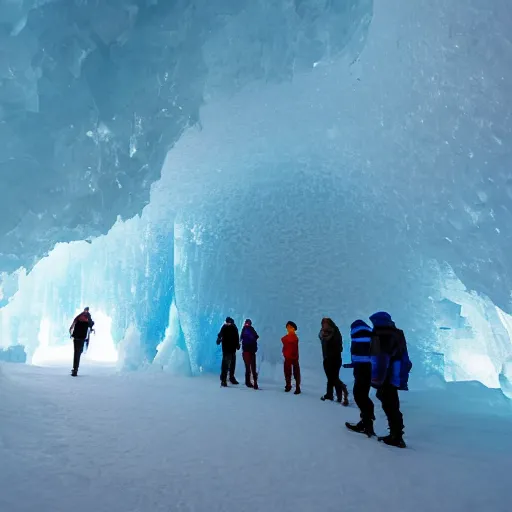 Image similar to an ice cave in iceland, glacial ice, yakutsk frozen ice cave, stalagmites, icicles, deep cave