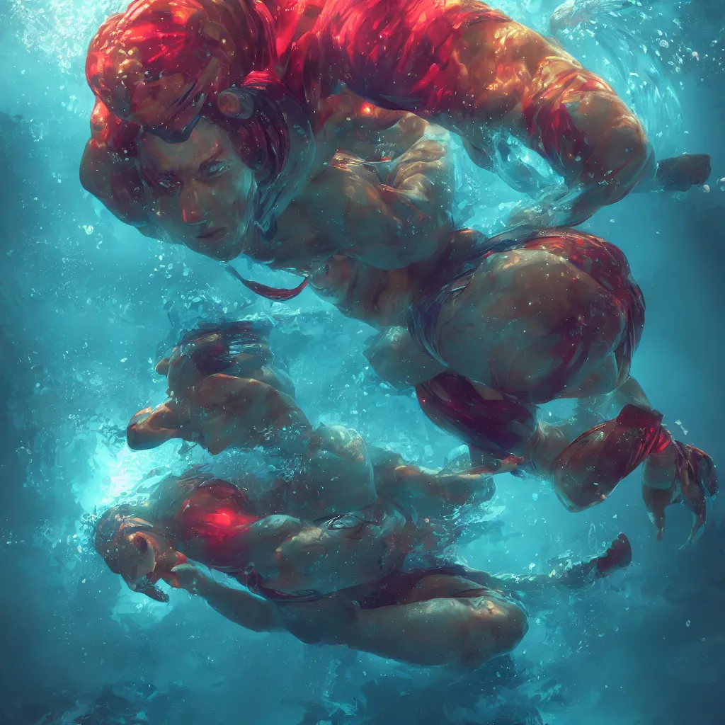 Image similar to man underwater floating, vivid colors, sharp focus, digital art, Unreal Engine, Dramatic Lighting by Brom, trending on Artstation