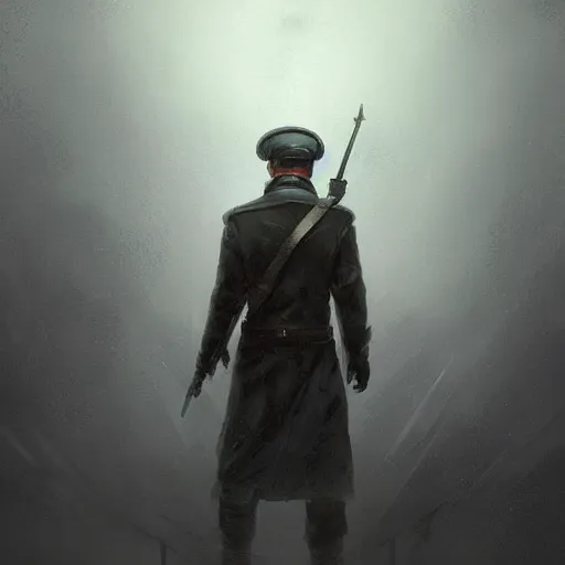 Image similar to soviet policeman, fog, darkness, evil, magic the gathering artwork, D&D, fantasy, cinematic lighting, centered, symmetrical, highly detailed, digital painting, artstation, concept art, smooth, sharp focus, illustration, volumetric lighting, epic Composition, 8k, art by Akihiko Yoshida and Greg Rutkowski and Craig Mullins, oil painting, cgsociety