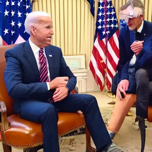 Image similar to nathan fieldier telling joe biden on how to run the country on a podcast show