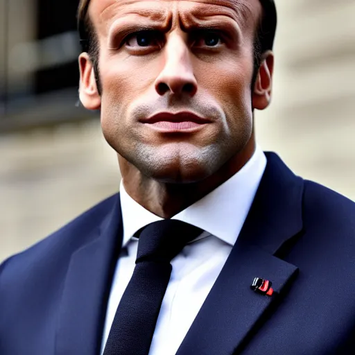 Image similar to Emmanuel Macron dressed as Dwayne Johnson 50mm photography, high quality, 4K