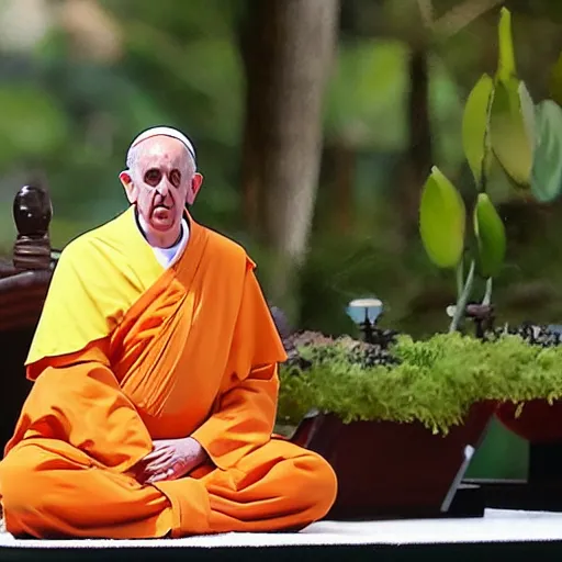 Image similar to Pope Francis becoming a Buddhist monk and meditating in the lotus pose