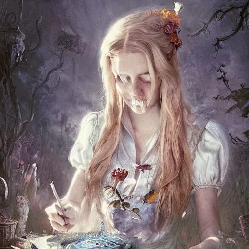 Image similar to portrait of alice in wonderland, painted by seb mckinnon and greg rutkowski