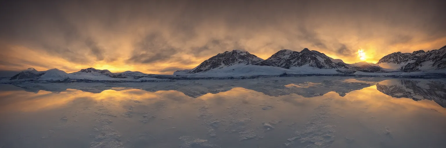 Image similar to amazing landscape photo of a Frozen Giant stuck under the ice transparent frozen lake at sunset by marc adamus beautiful dramatic lighting