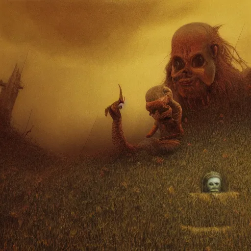 Image similar to ( ( ( ( ( by beksinski ) ) ) ) ), by zawadzki, yokai, oni, haunting, photorealism, octane render, highly detailed, 8 k,