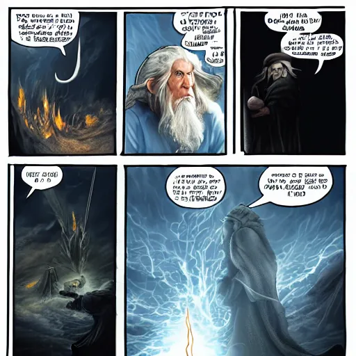 Prompt: gandalf vs the balrog into kazad dum