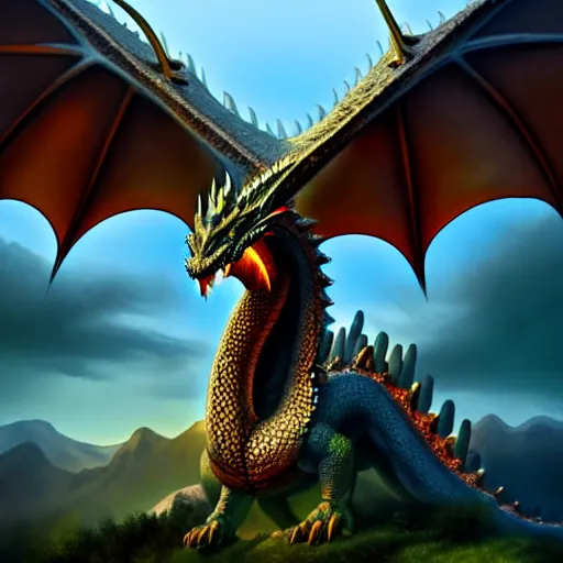 Premium AI Image  Detailed dragon standing menacingly on cliff