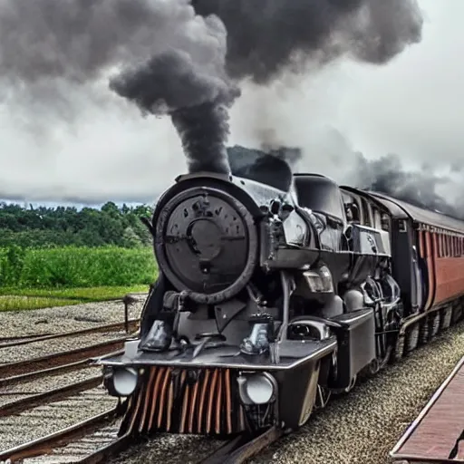 Prompt: A mustang blended with a steam train