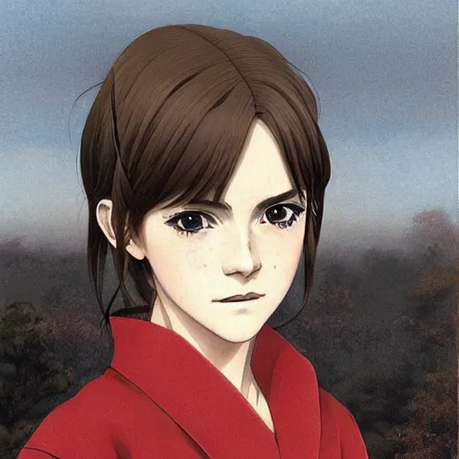 Image similar to anime emma watson by by Hasui Kawase by Richard Schmid