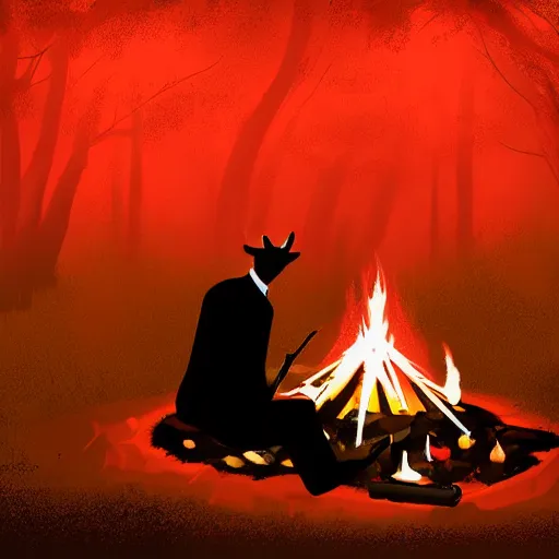 Image similar to caracals wearing red ties near campfire playing a guitar, night, atmospheric lighting, intricate, volumetric lighting, beautiful, digital cart