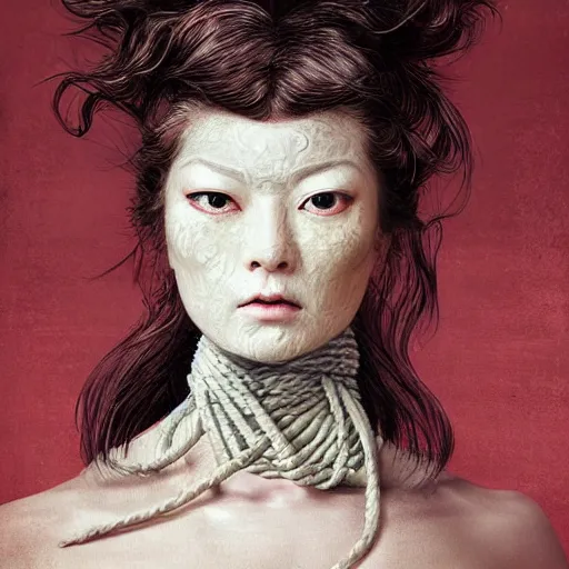 Image similar to portrait of a Shibari rope wrapped face and neck, headshot, insanely nice professional hair style, dramatic hair color, digital painting, of a old 18th century, Royal Emperor, amber jewels, baroque, ornate clothing, scifi, realistic, hyperdetailed, chiaroscuro, concept art, art by Franz Hals and Jon Foster and Ayami Kojima and Amano and Karol Bak,