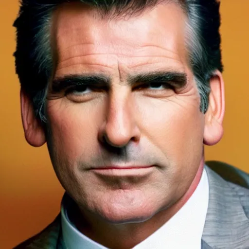 Image similar to steve carell and pierce brosnan as one person