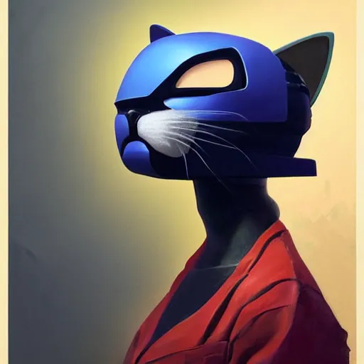 Image similar to a half robot cat wearing a hat medium shot, asymmetrical, profile picture, organic painting, nebula, matte painting, bold shapes, hard edges, street art, trending on artstation, by huang guangjian and gil elvgren and sachin teng