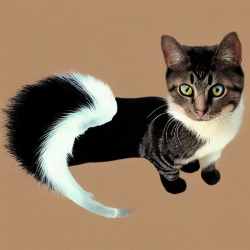 Prompt: cat and skunk chimera