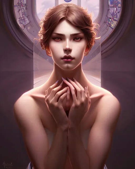 Image similar to beautiful woman, symmetry, perspective, portrait, anime!!, fantasy, ultra detailed, elegant, intricate, dynamic lighting, hyperrealism, digital art, digital painting, artstation, wlop, sharp focus, illustration, art by artgerm and greg rutkowski and alphonse mucha, 8 k