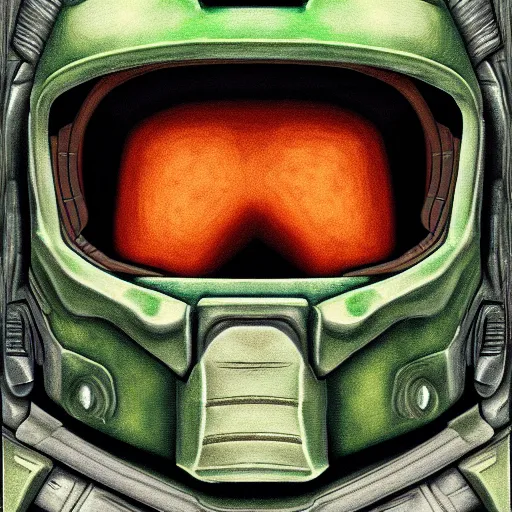 Image similar to portrait of doomguy, highly detailed, centered, digital painting