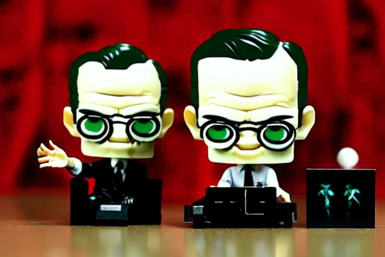 Image similar to alan turing being possessed by agent smith, stop motion vinyl action figure, plastic, toy, butcher billy style