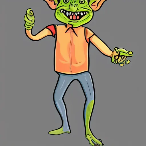 Image similar to full body portrait of a goblin, cartoon, illustration, comic, vector art