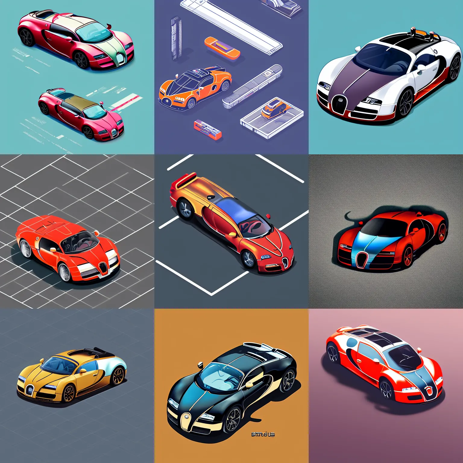 Prompt: isometric webdesign icon for bugatti veyron, by Artgerm, tooth wu, dan mumford, beeple, wlop, rossdraws, James Jean, Andrei Riabovitchev, Marc Simonetti, yoshitaka Amano, Artstation