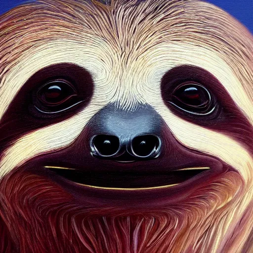 Image similar to a beautiful oil painting of a sloth's face