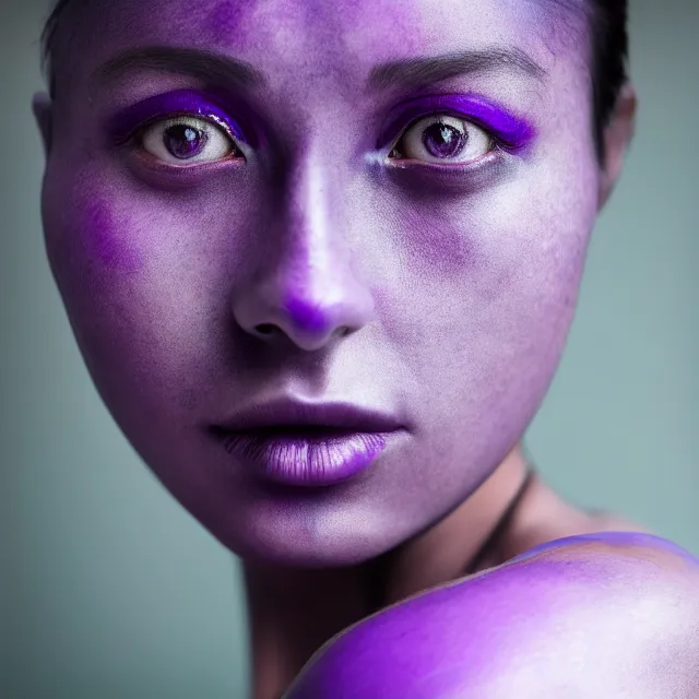 Prompt: woman with purple and teal skin, highly detailed, 8 k, hdr, smooth, sharp focus, high resolution, award - winning photo