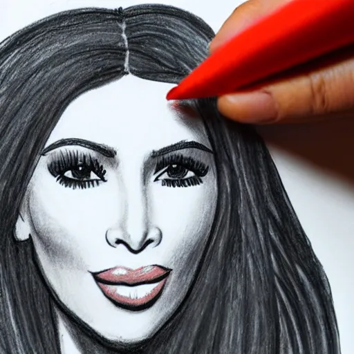 Image similar to Kim Kardashian poorly drawn in wax crayon by a five-year old