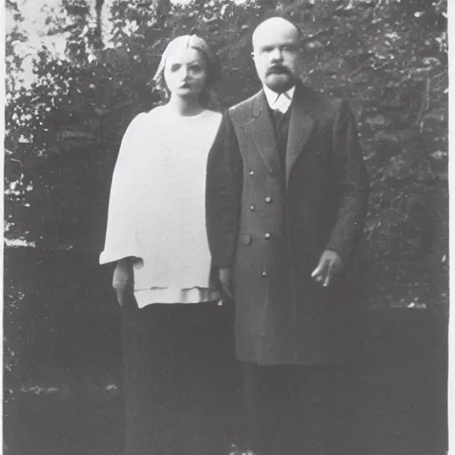 Prompt: Vladimir Lenin and his girlfriend, Princess Anastasia Romanov, photograph, 1919, paparazzi