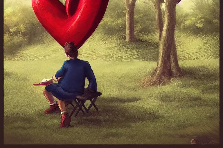 Prompt: [ anthropomorphic heart ]! reading a [ sign at the park ]! trending on artstation 4 k cgsociety contest winner award winning intricate refined details pinterest landscape artstation landscape digital art