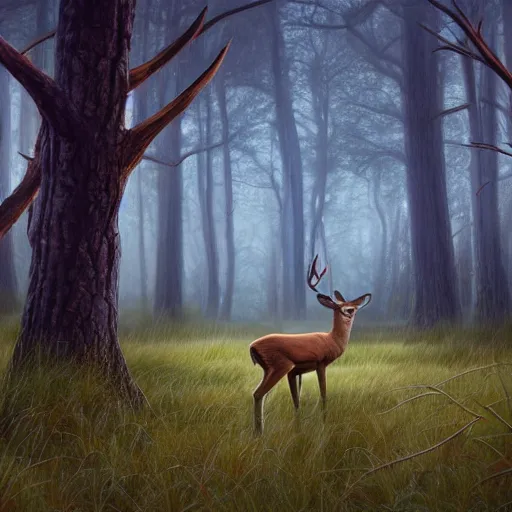 Prompt: deer looking in a distance landscape photprealism ultradetailed digital art, irina french, heraldo ortega, mandy jurgens, golden ratio, art canvas, award winning, masterpiece trending on artstation 8 k 1 5 0 mpx